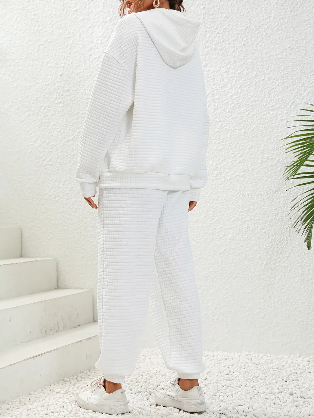 Women's textured plaid hooded zipper hoodie fashionable