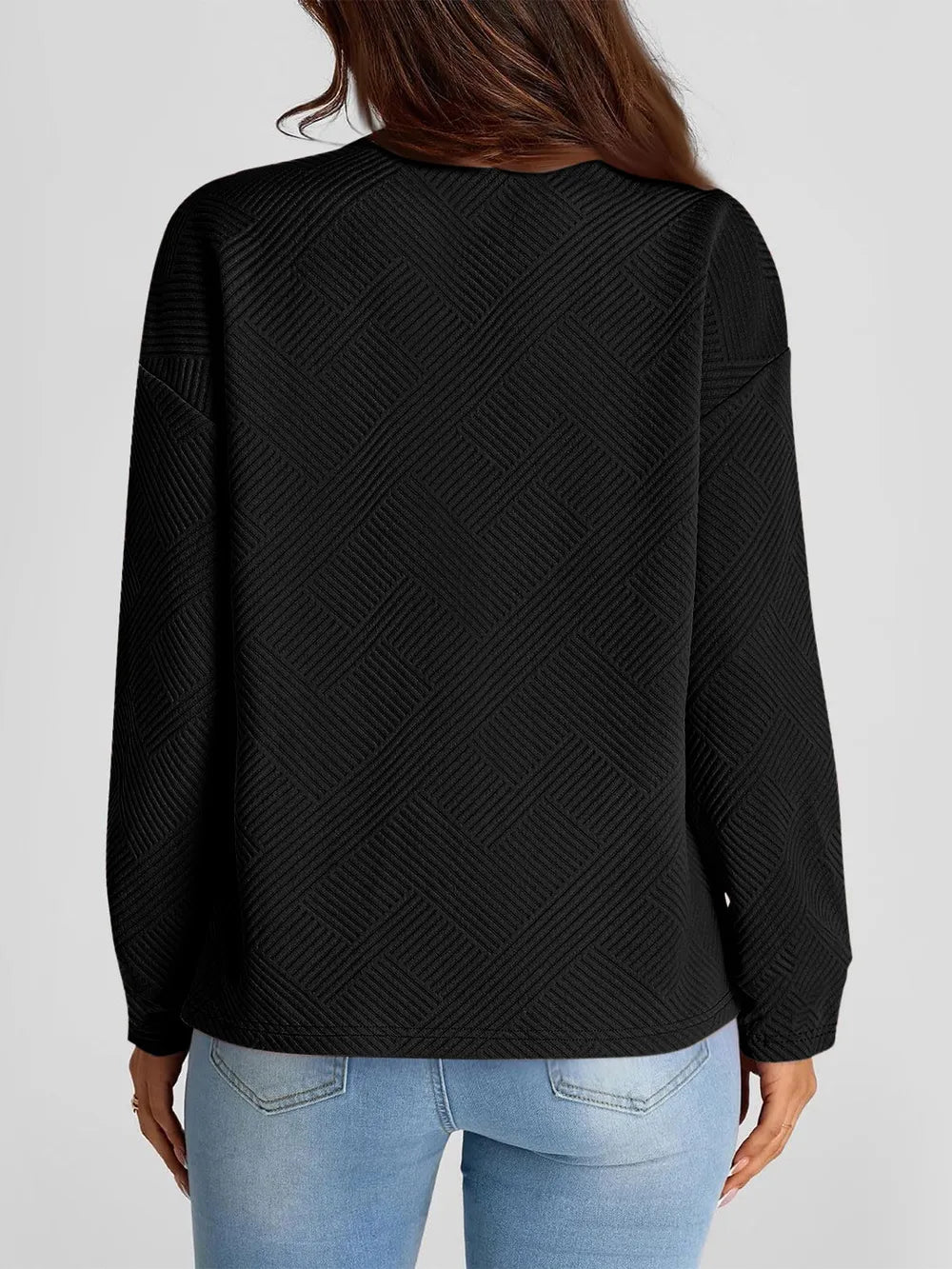 Jacquard long sleeved round neck chest pocket sweatshirt