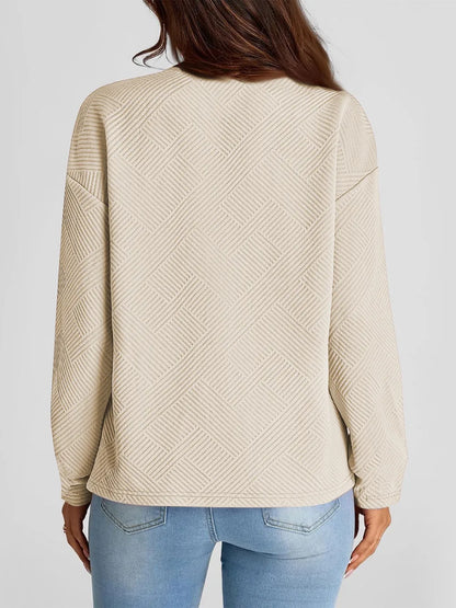 Jacquard long sleeved round neck chest pocket sweatshirt