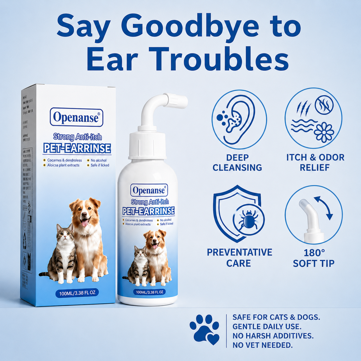 Gentle Pet Ear Wash | Odor-Free Cleaning for Dogs & Cats