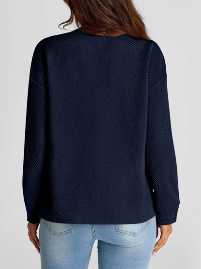 Jacquard long sleeved round neck chest pocket sweatshirt