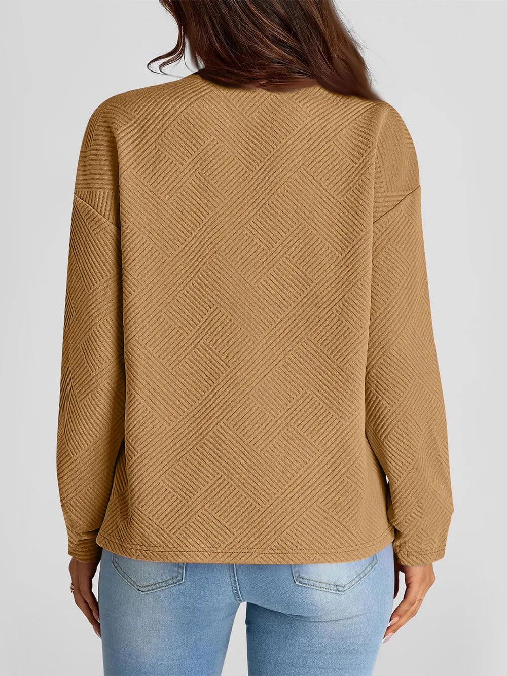 Jacquard long sleeved round neck chest pocket sweatshirt