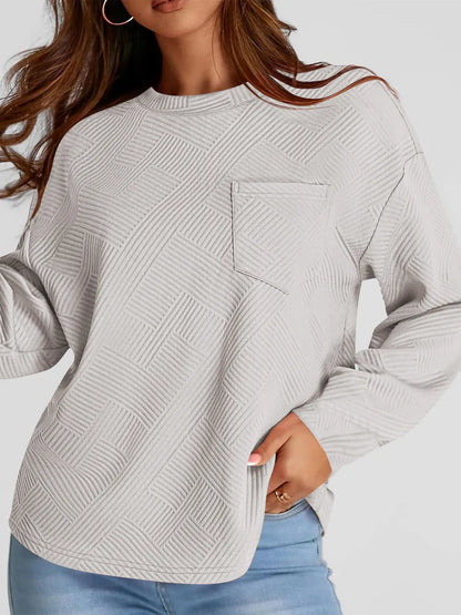 Jacquard long sleeved round neck chest pocket sweatshirt