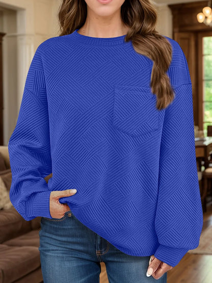 Jacquard long sleeved round neck chest pocket sweatshirt