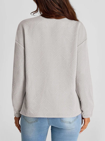Jacquard long sleeved round neck chest pocket sweatshirt