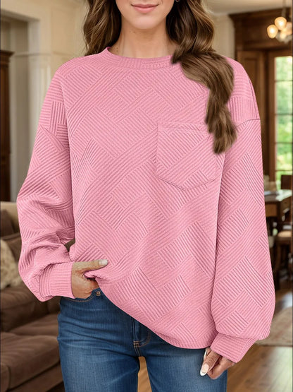 Jacquard long sleeved round neck chest pocket sweatshirt