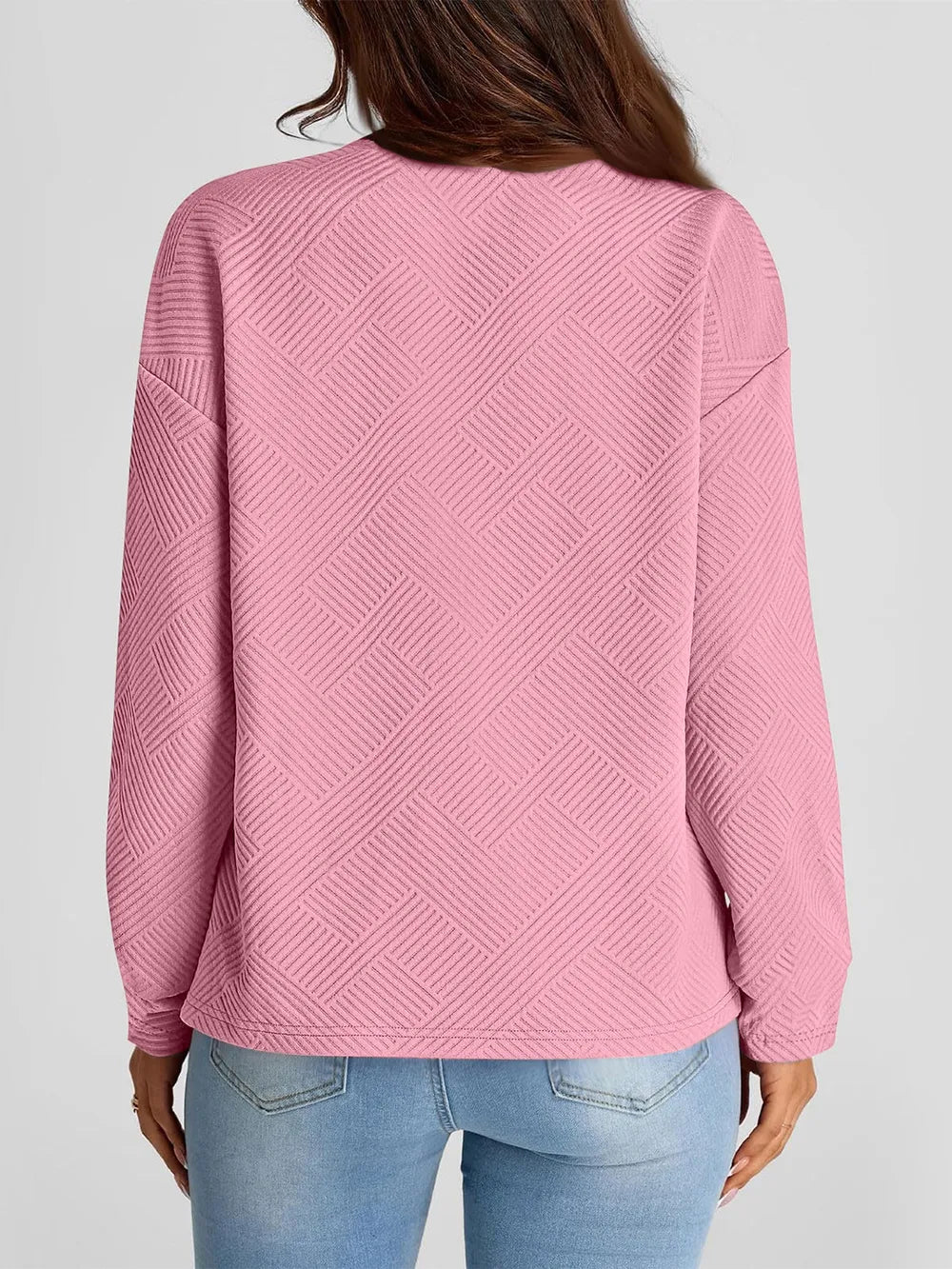 Jacquard long sleeved round neck chest pocket sweatshirt